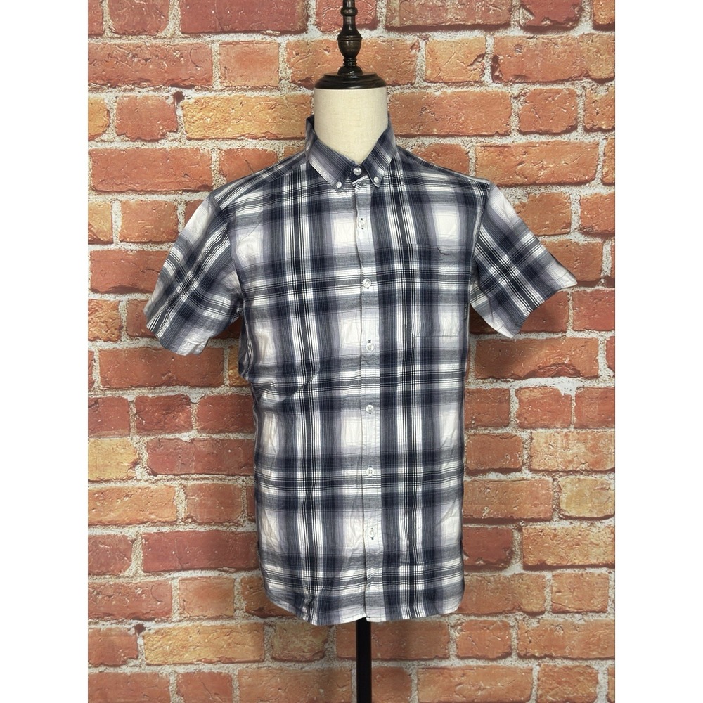 Columbia Regular Fit Men's Size Large Short Sleeve Button Down Blue Gray Plaid